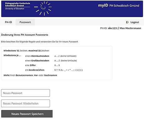 Bild 4: myID - Änderung Ihres PH Account Passworts
